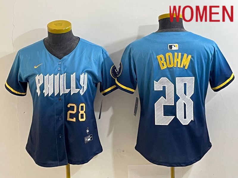 Women Philadelphia Phillies 28 Bohm Blue City Edition Nike 2024 MLB Jersey style 2